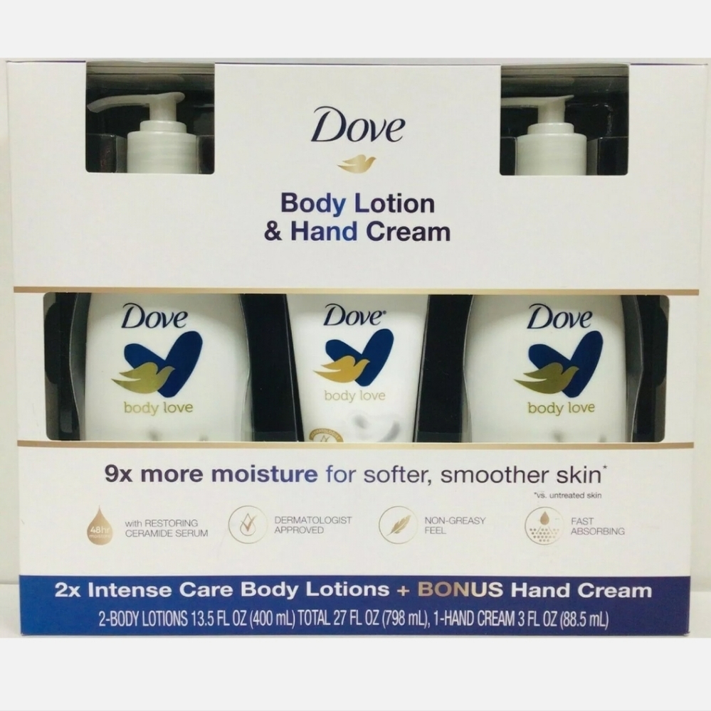 Dove Body Lotion and Hand Cream 3 Pack Set 2x Body Lotion Bonus Hand Cream NEW